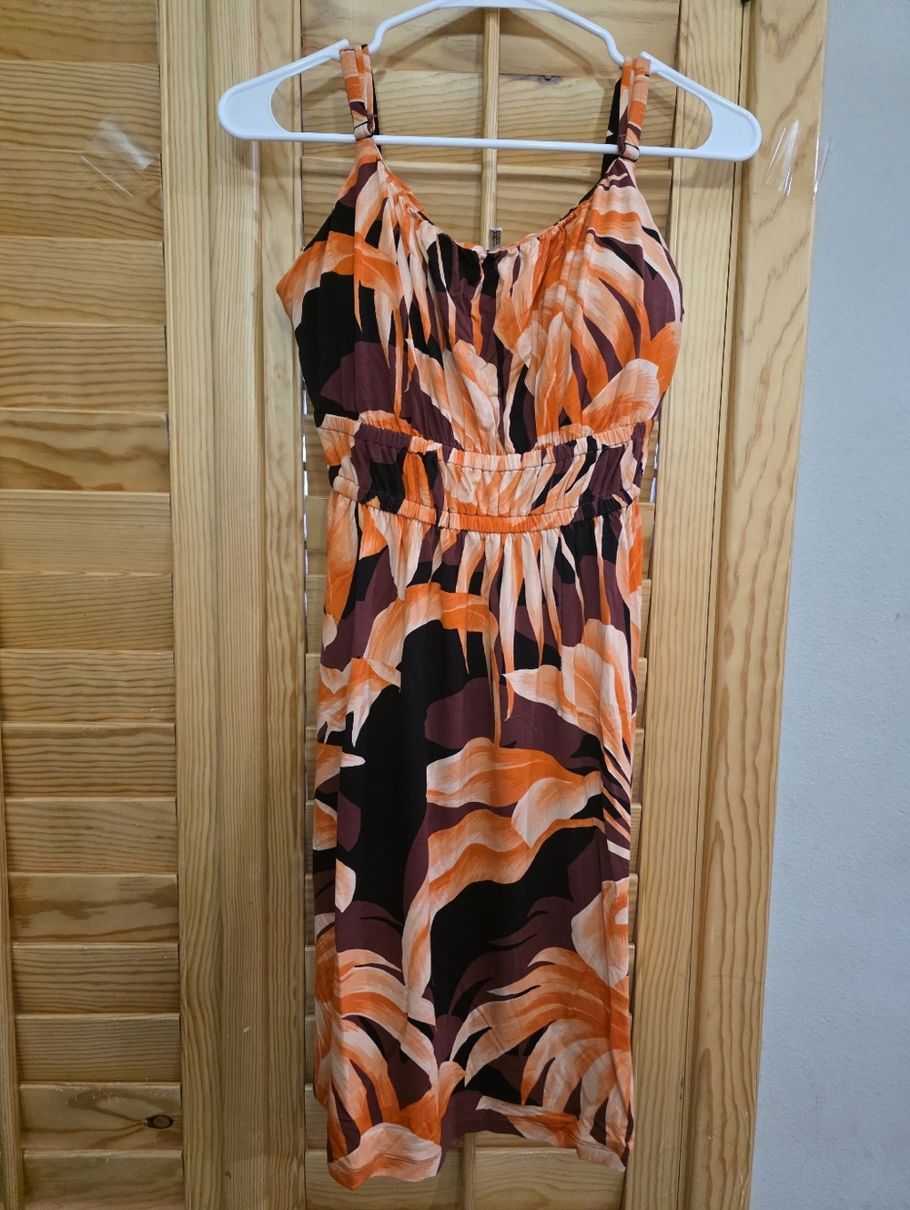 Soma Orange, Black, and Brown Tropical Midi Dress